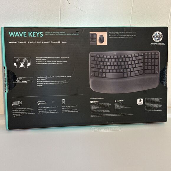 Logitech Wave Keys Bluetooth Keyboard Ergonomic Design, Wrist Rest Black - Picture 3 of 6